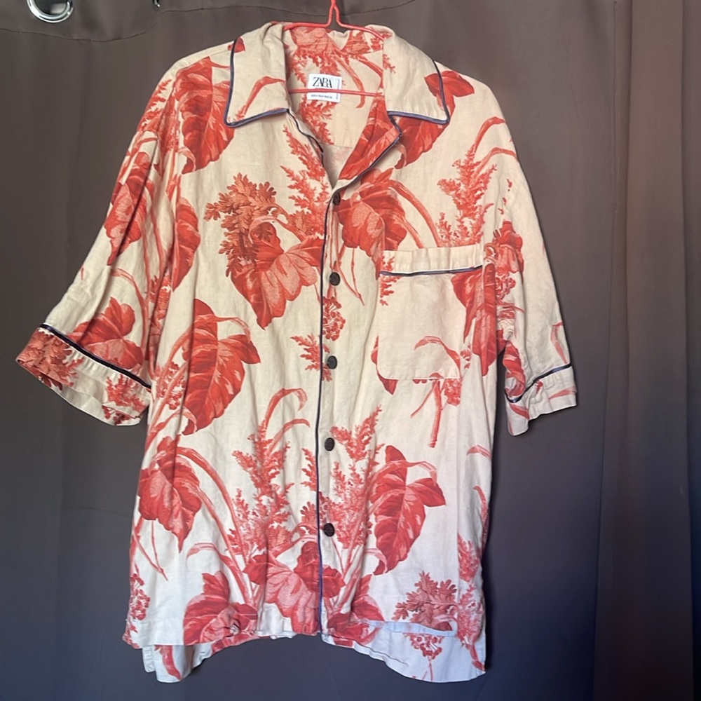 Zara Men's Beige/ Red Floral Shirt